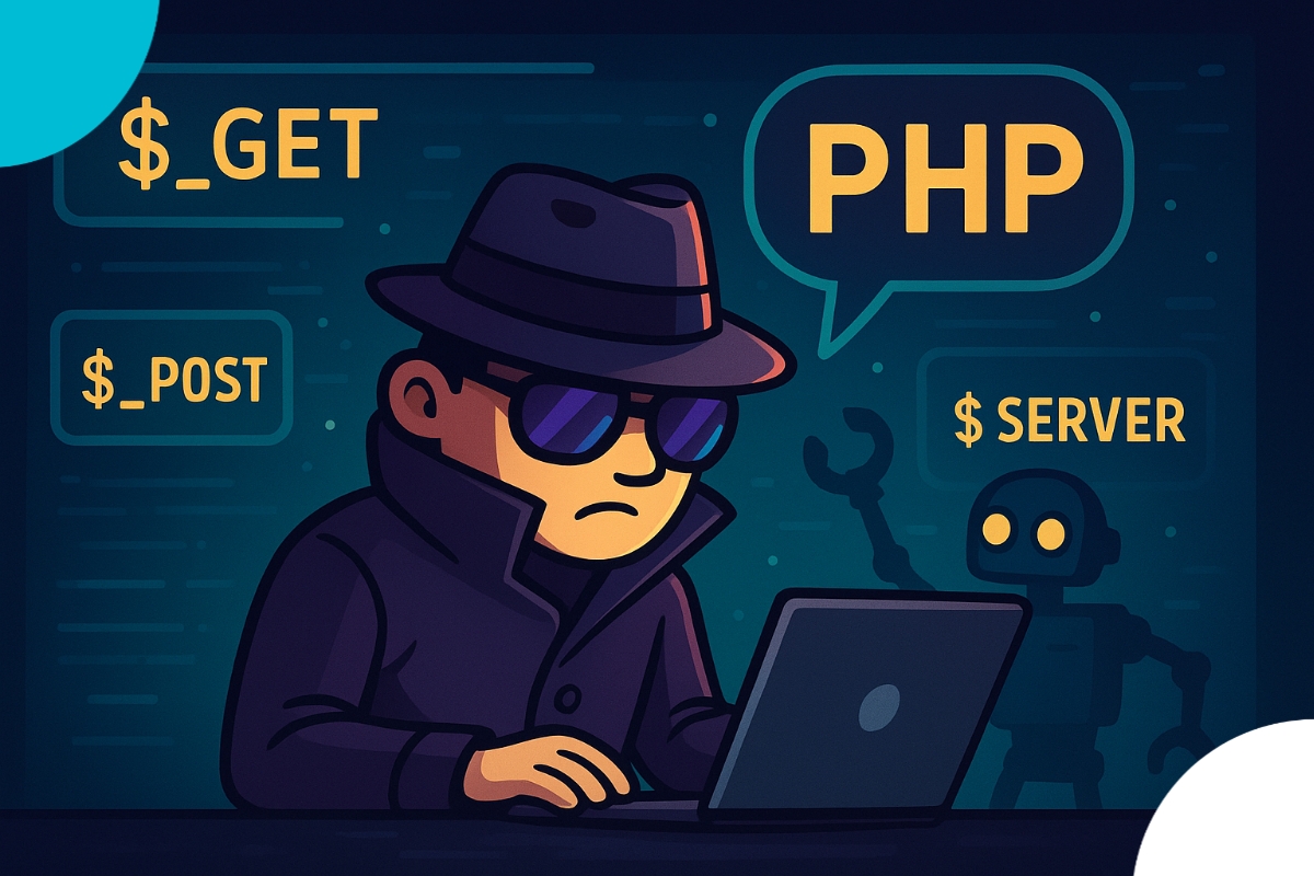 Illustration pixel art représentant des super-héros nommés $_POST, $_GET, et $_COOKIE affrontant un virus numérique.