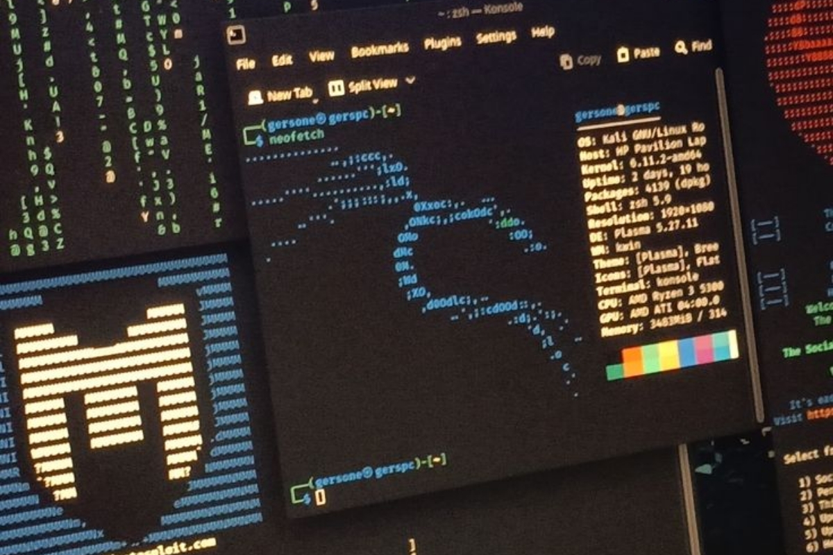 Interface Linux sur un fond noir
